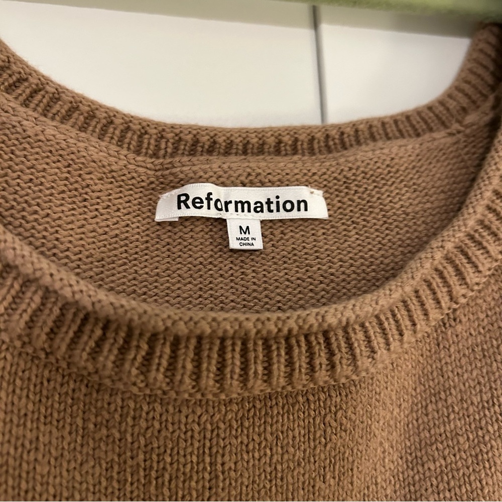 Reformation Set The Elke Organic Cotton Cardigan Tan Medium - Picture 8 of 9